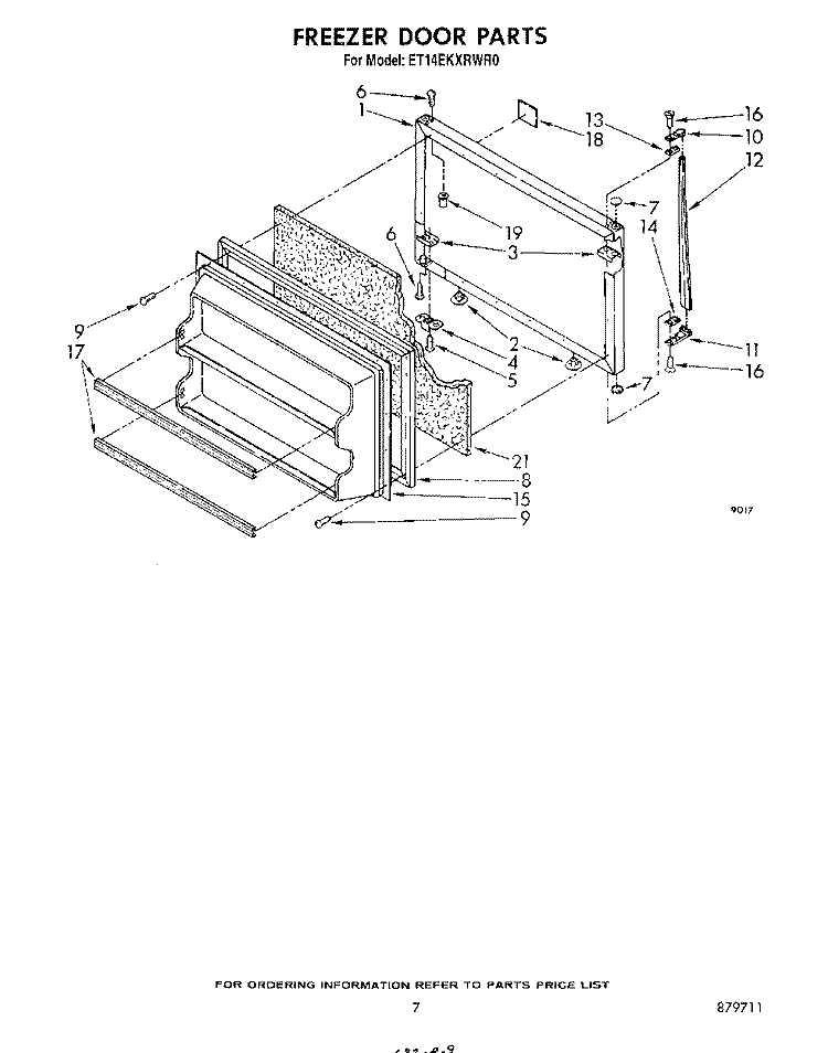 FREEZER DOOR Diagram and Parts List for ET14EKXRWR0  Whirlpool Refrigerator