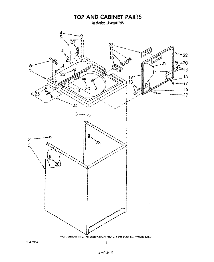 TOP AND CABINET , LITERATURE AND OPTIONAL Diagram and Parts List for LA5400XPW5  Whirlpool Washer