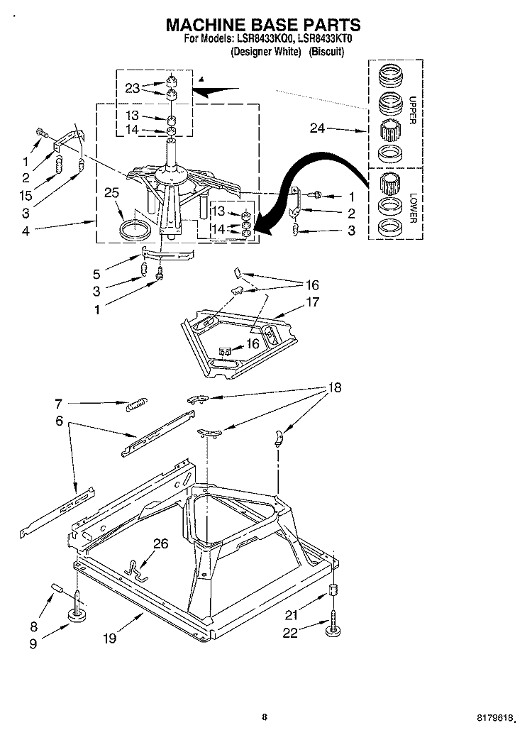 MACHINE BASE Diagram and Parts List for LSR8433KT0  Whirlpool Washer