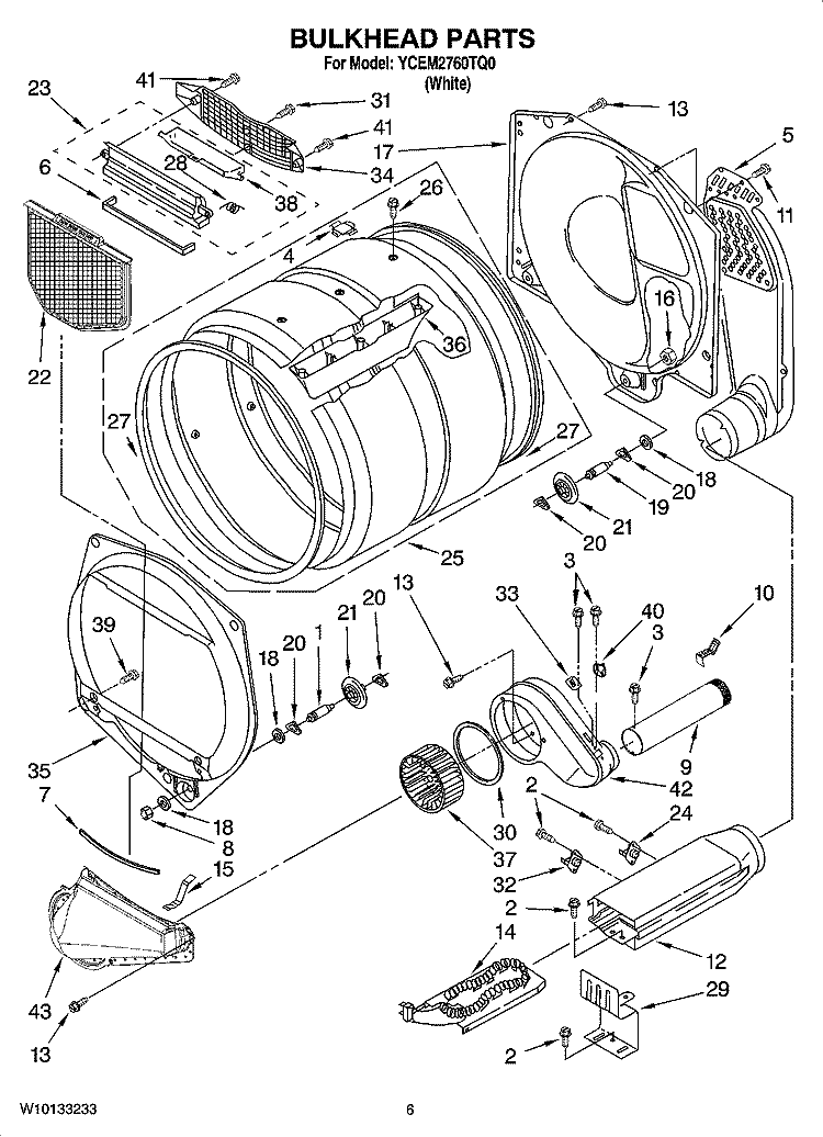 BULKHEAD PARTS, OPTIONAL PARTS (NOT INCLUDED) Diagram and Parts List for YCEM2760TQ0  Whirlpool Dryer