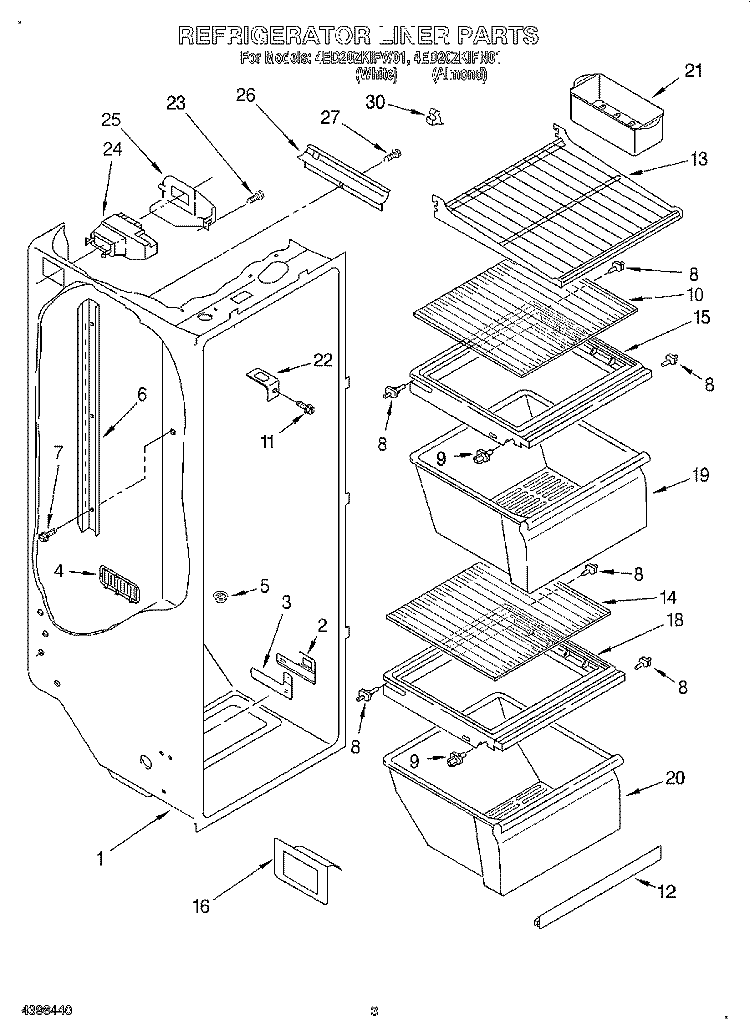 REFRIGERATOR LINER Diagram and Parts List for 4ED20ZKIFW01  Whirlpool Refrigerator
