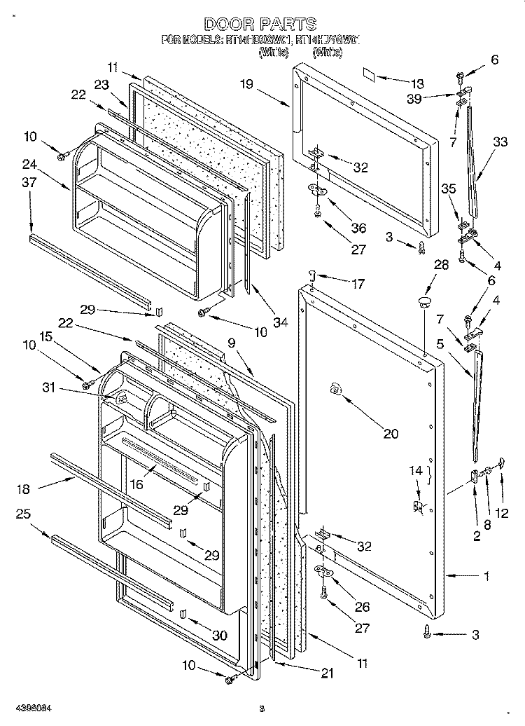 DOOR Diagram and Parts List for RT14HDXGW01  Roper Refrigerator