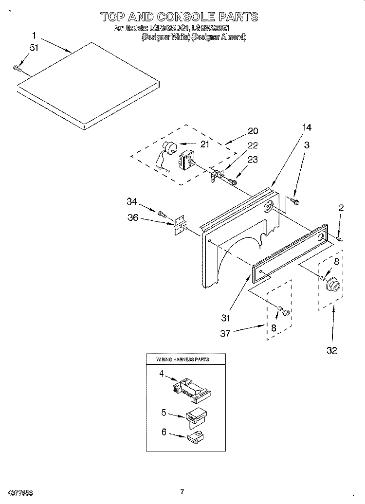 TOP AND CONSOLE Diagram and Parts List for LGR3622DZ1  Whirlpool Dryer