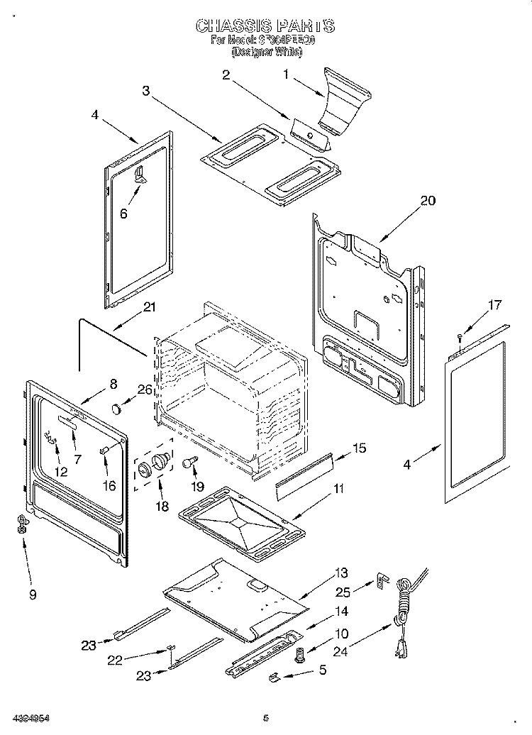 CHASSIS Diagram and Parts List for SF304PEEQ0  Whirlpool Range