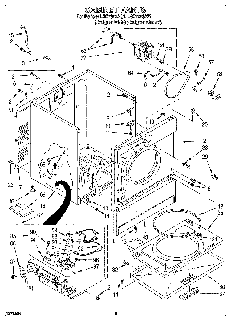 CABINET Diagram and Parts List for LGR7646AZ1  Whirlpool Dryer
