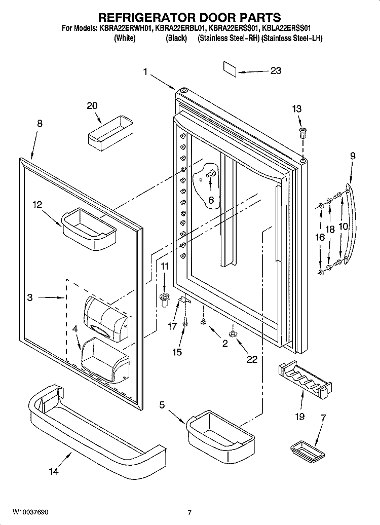 REFRIGERATOR DOOR PARTS Diagram and Parts List for KBLA22ERSS01  KitchenAid Refrigerator