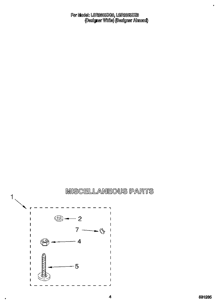 MISCELLANEOUS Diagram and Parts List for LSR9355DZ0  Whirlpool Washer