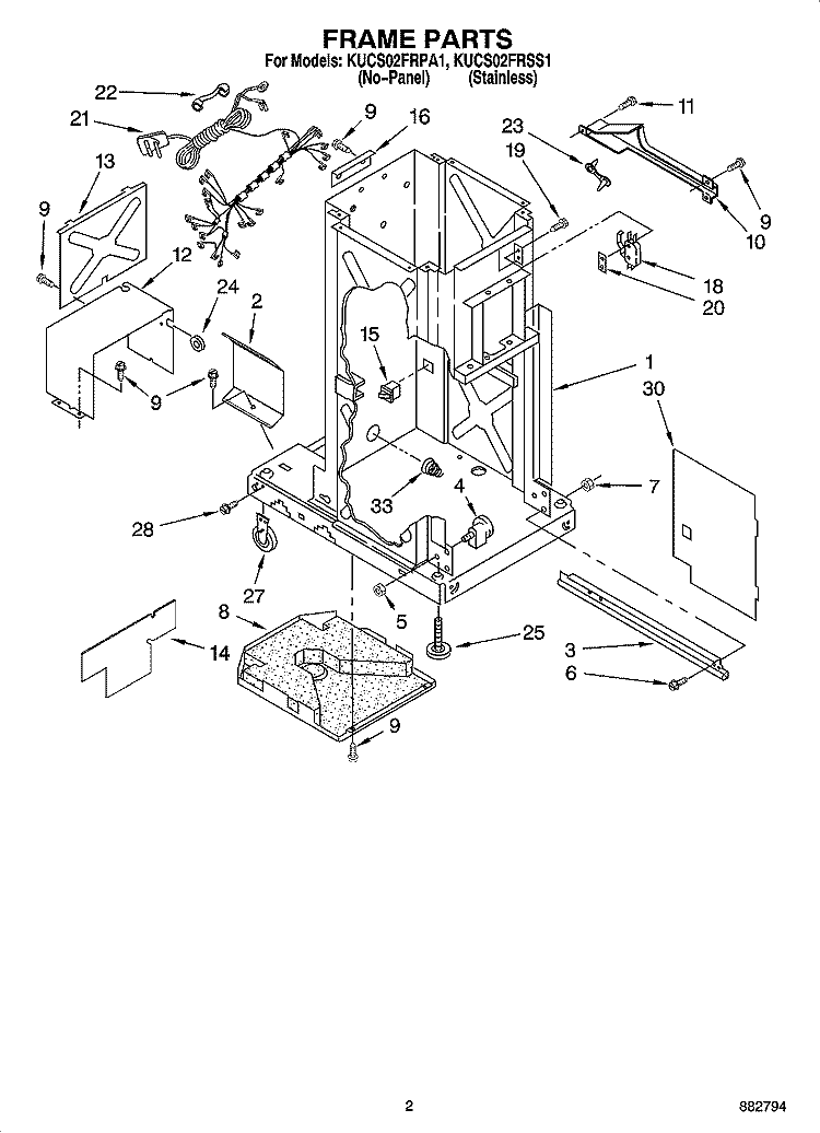 FRAME PARTS Diagram and Parts List for KUCS02FRSS1  KitchenAid Trash Compactor