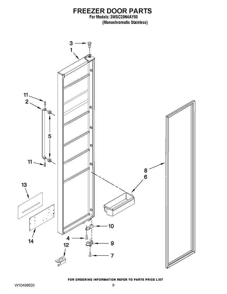 FREEZER DOOR PARTS Diagram and Parts List for 3WSC20N4AY00  Whirlpool Refrigerator