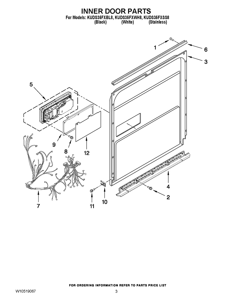 INNER DOOR PARTS Diagram and Parts List for KUDS35FXSS8  KitchenAid Dishwasher