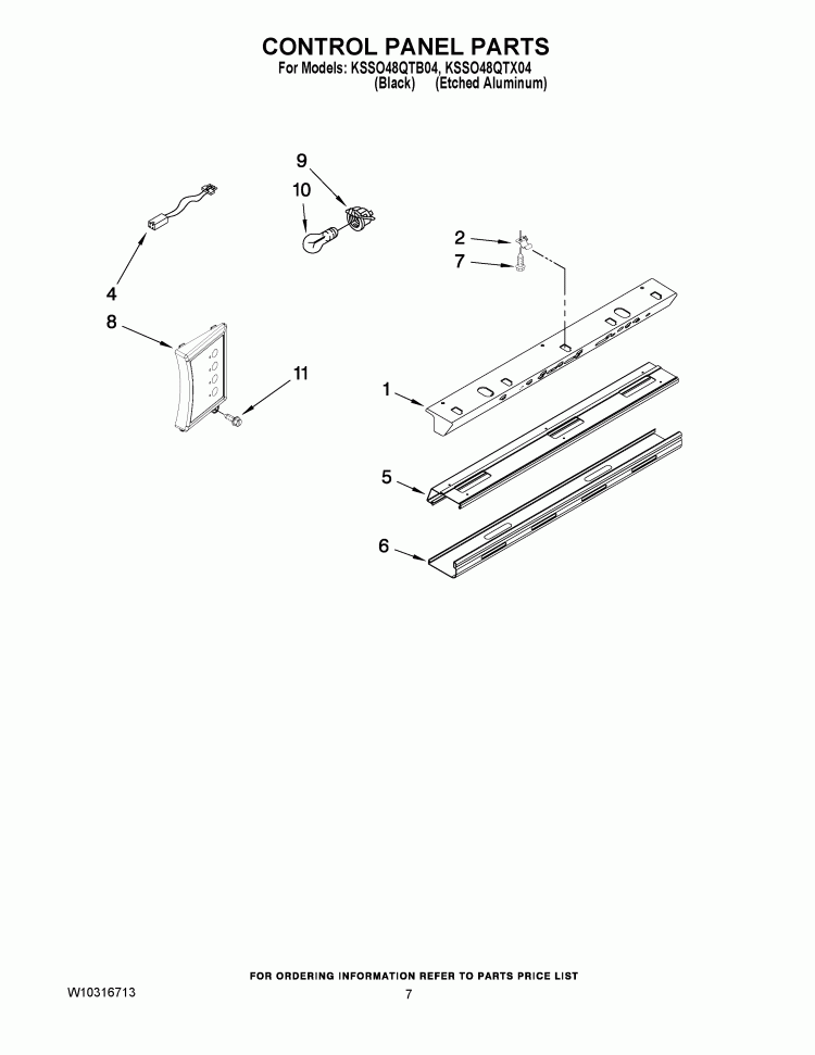 CONTROL PANEL PARTS Diagram and Parts List for KSSO48QTB04  KitchenAid Refrigerator