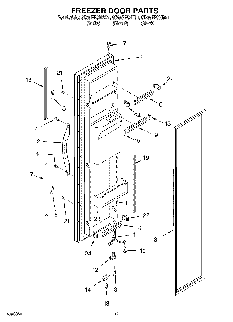 FREEZER DOOR Diagram and Parts List for GD25FFCHT01  Whirlpool Refrigerator