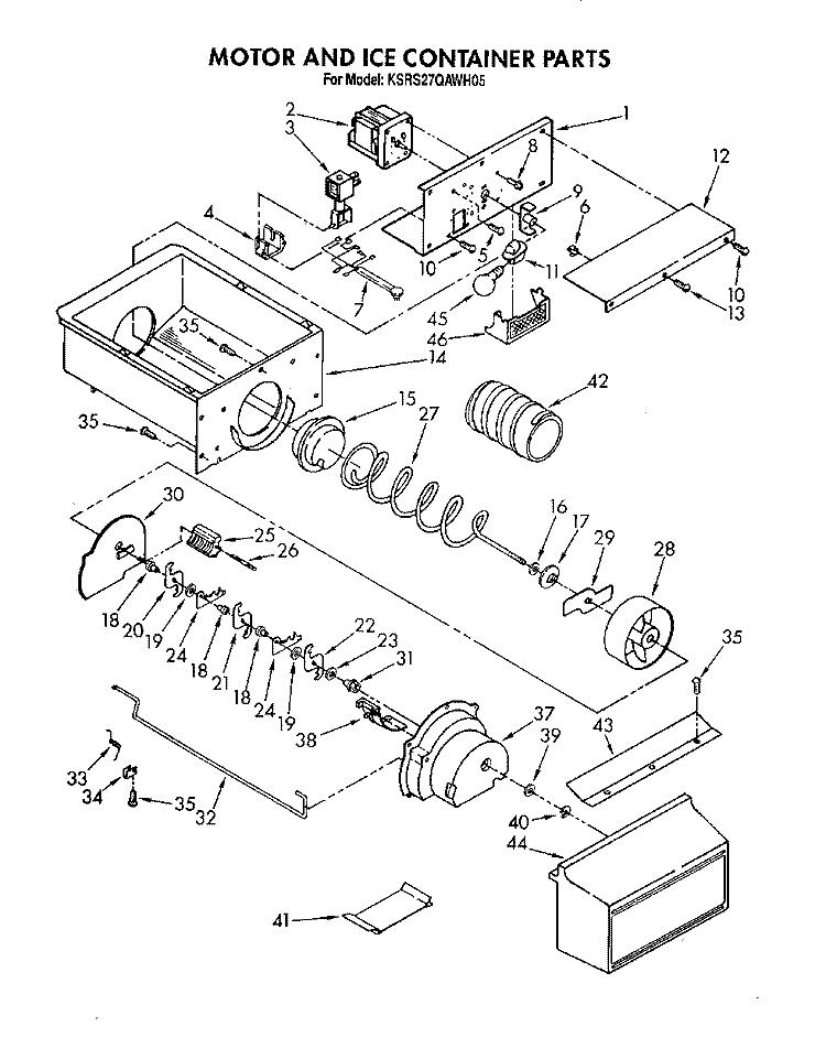 MOTOR AND ICE CONTAINER, LIT/OPTIONAL Diagram and Parts List for KSRS27QAWH05  KitchenAid Refrigerator