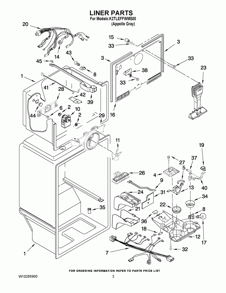 LINER PARTS Diagram and Parts List for K2TLEFFWMS00  KitchenAid Refrigerator