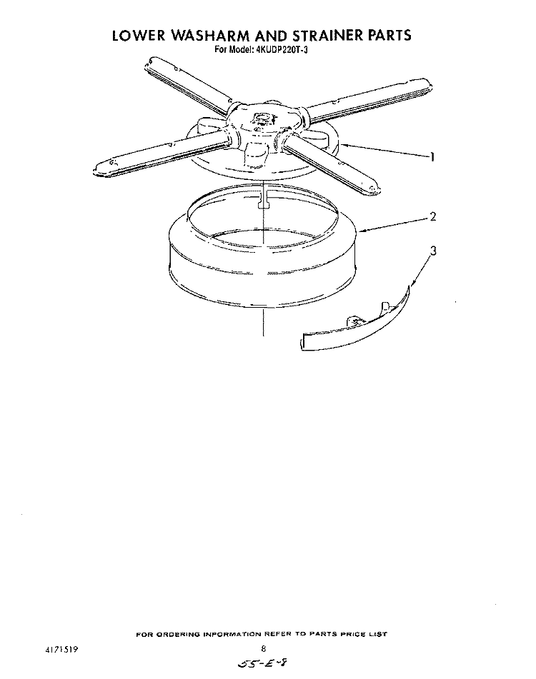LOWER WASHARM AND STRAINER Diagram and Parts List for 4KUDP220T3  KitchenAid Dishwasher