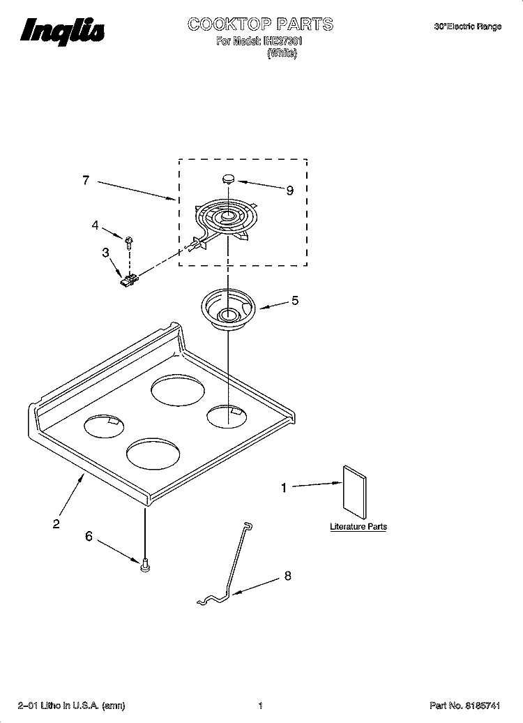 COOKTOP PARTS Diagram and Parts List for IHE37301  Inglis Range