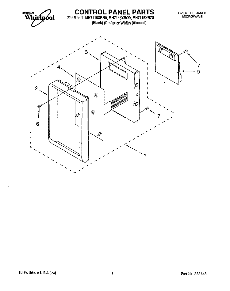 CONTROL PANEL Diagram and Parts List for MH7115XBZ0  Whirlpool Microwave