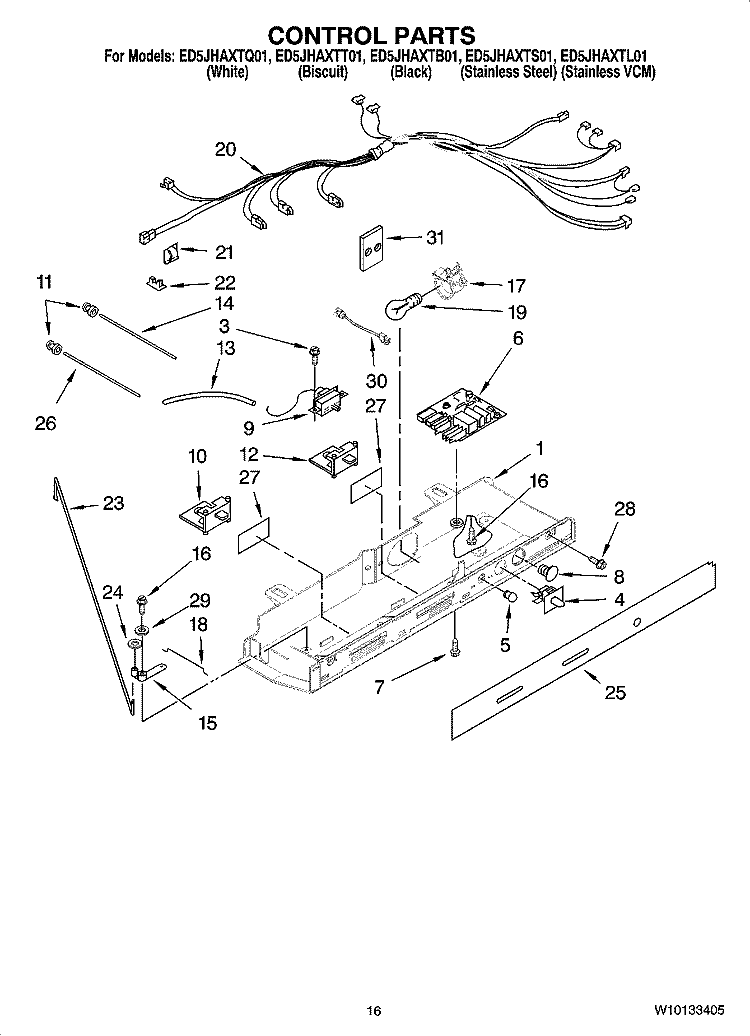 CONTROL PARTS Diagram and Parts List for ED5JHAXTS01  Whirlpool Refrigerator