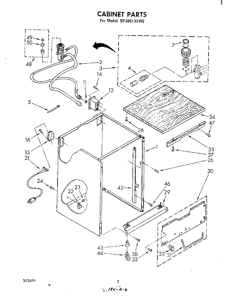 CABINET Diagram and Parts List for DP3801XLW0  Whirlpool Dishwasher