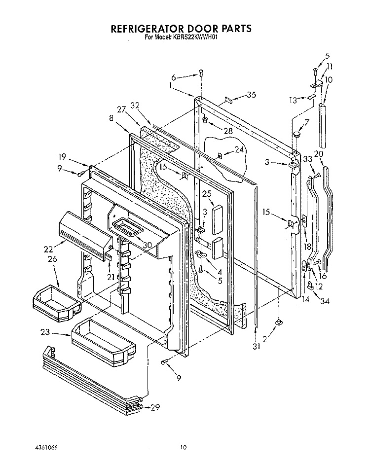 REFRIGERATOR DOOR Diagram and Parts List for KBRS22KWWH01  KitchenAid Refrigerator