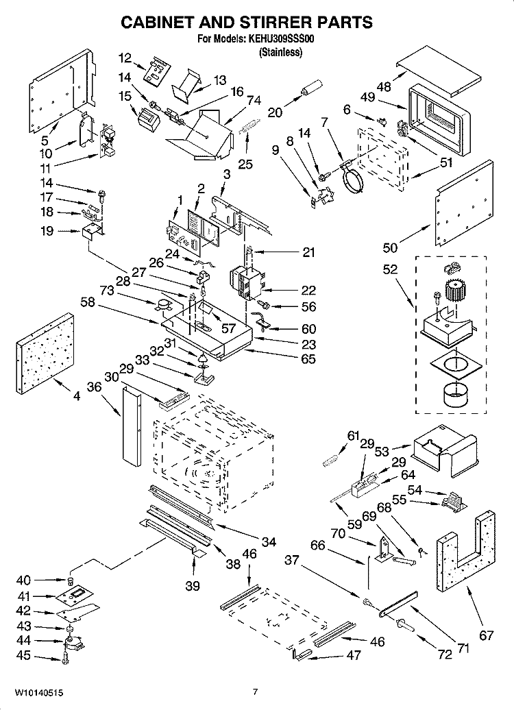 CABINET AND STIRRER PARTS Diagram and Parts List for KEHU309SSS00  KitchenAid Microwave Oven Combo