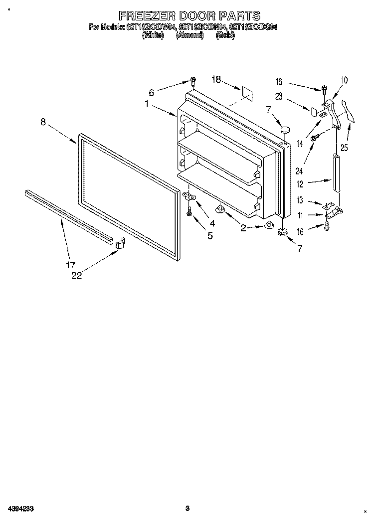 FREEZER DOOR Diagram and Parts List for 8ET18ZKXDW04  Whirlpool Refrigerator