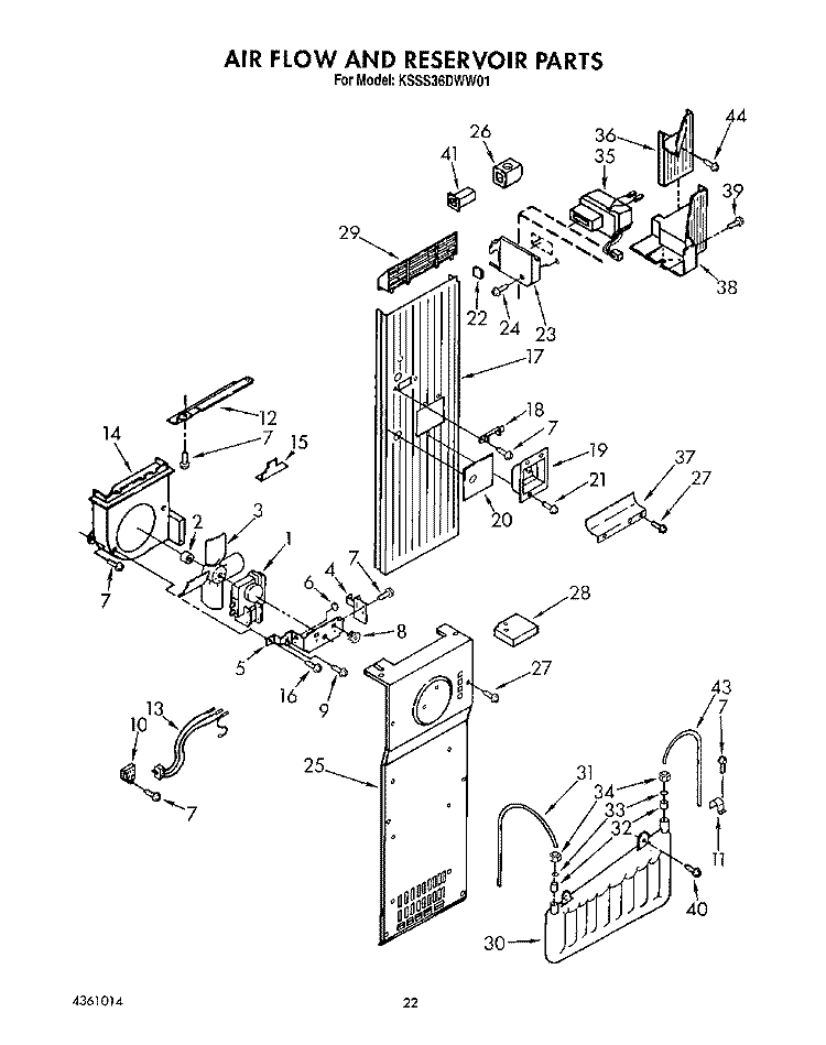 AIR FLOW AND RESERVOIR Diagram and Parts List for KSSS36DWW01  KitchenAid Refrigerator