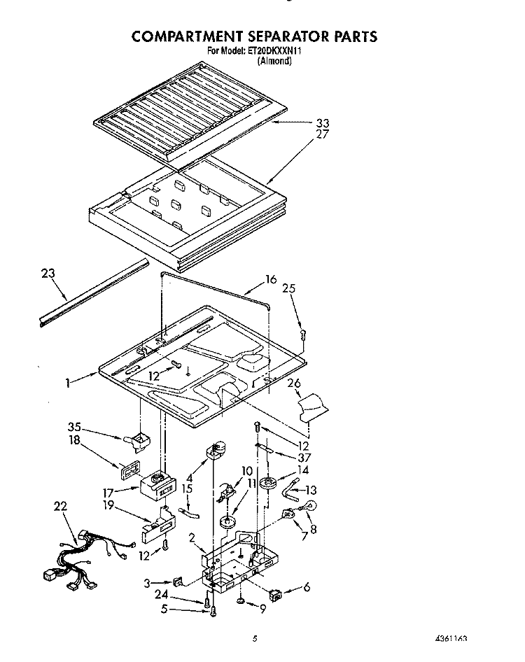 COMPARTMENT SEPARATOR Diagram and Parts List for ET20DKXXN11  Whirlpool Refrigerator