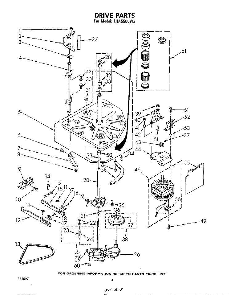 DRIVE Diagram and Parts List for LHA5500W2  Whirlpool Washer