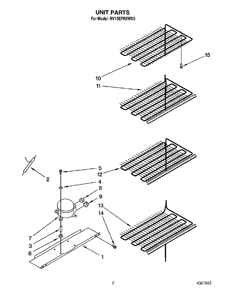 UNIT Diagram and Parts List for RV15EFRXW00  Roper Freezer