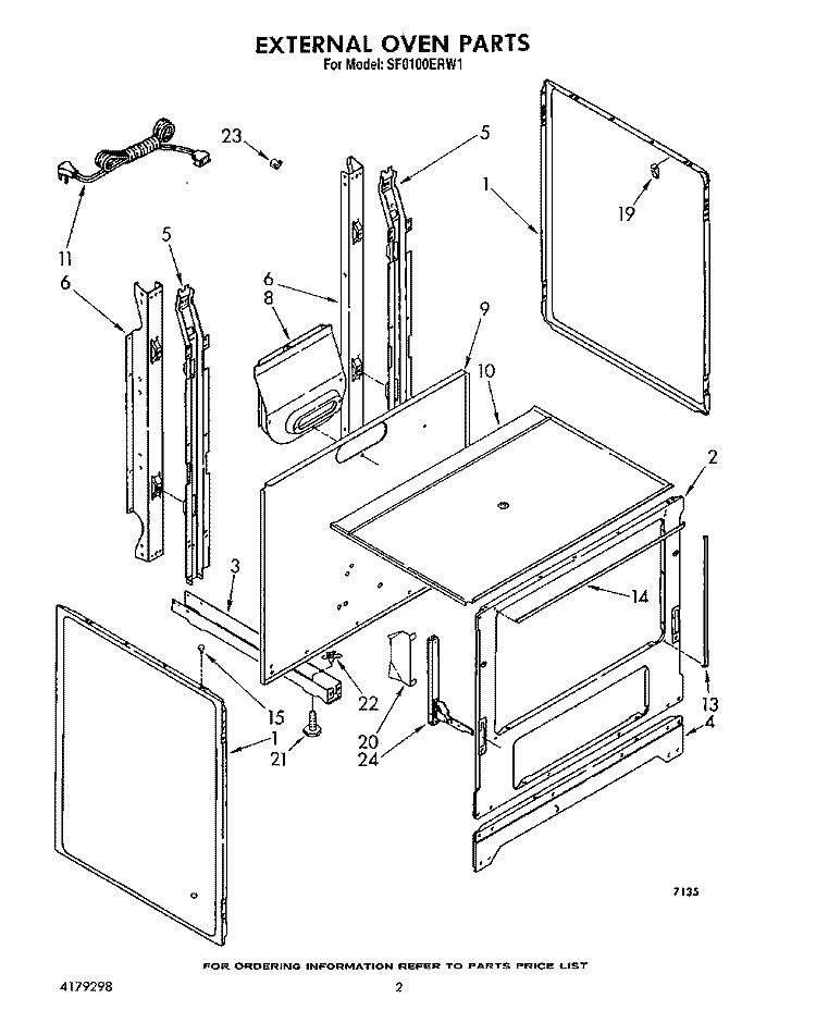 EXTERNAL OVEN Diagram and Parts List for SF0100ERW1  Whirlpool Range