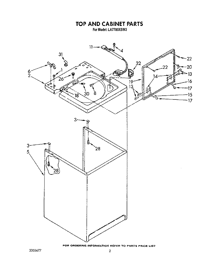 TOP AND CABINET, LIT/OPTIONAL Diagram and Parts List for LA7780XSW2  Whirlpool Washer