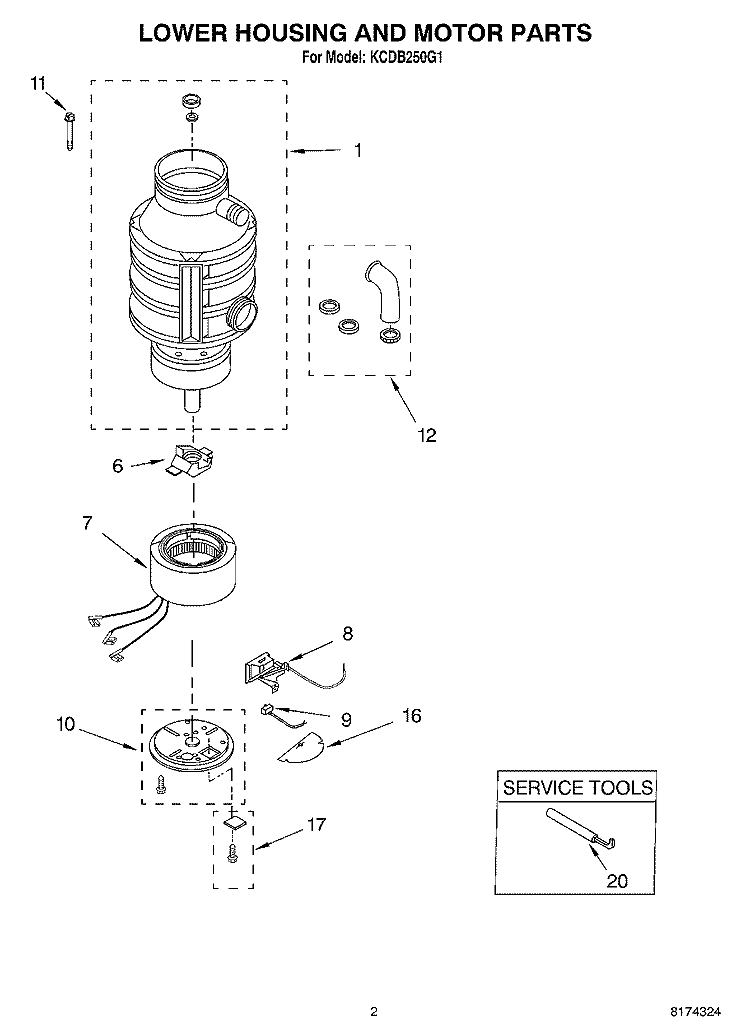 SECTION Diagram and Parts List for KCDB250G1  KitchenAid Food Waste Disposer