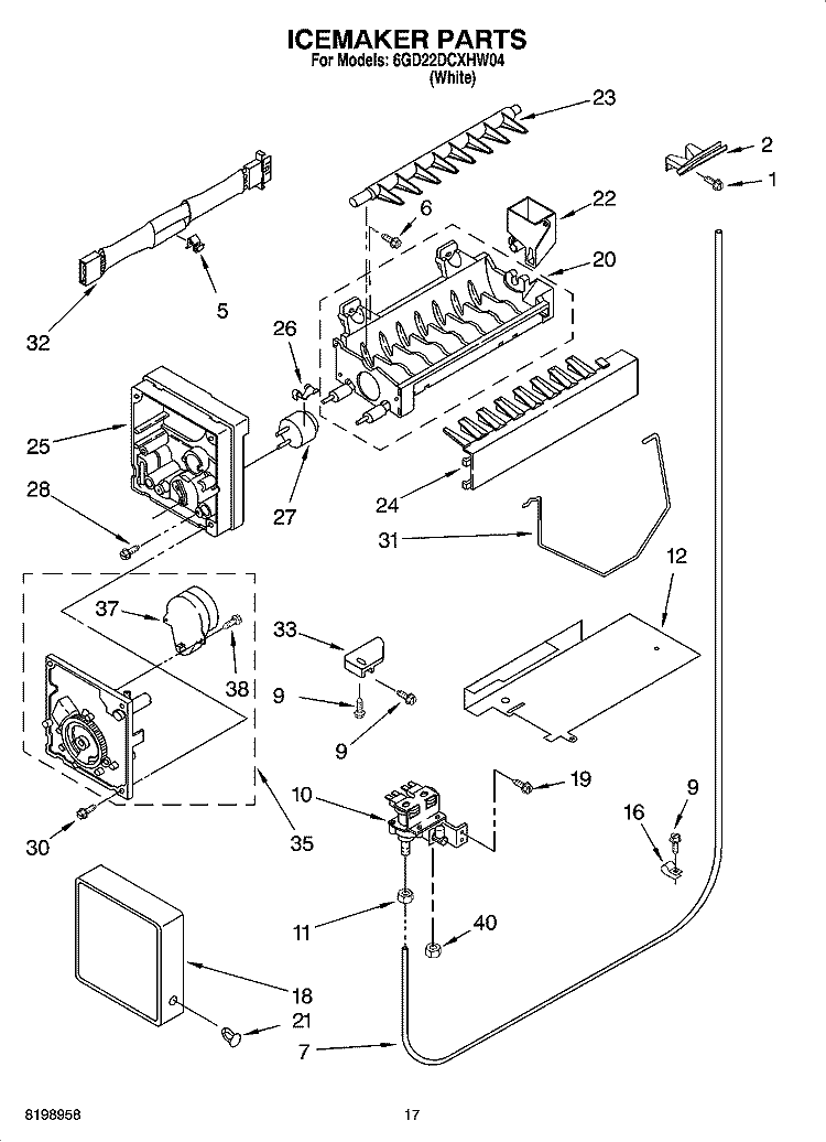 ICEMAKER PARTS Diagram and Parts List for 6GD22DCXHW04  Whirlpool Refrigerator