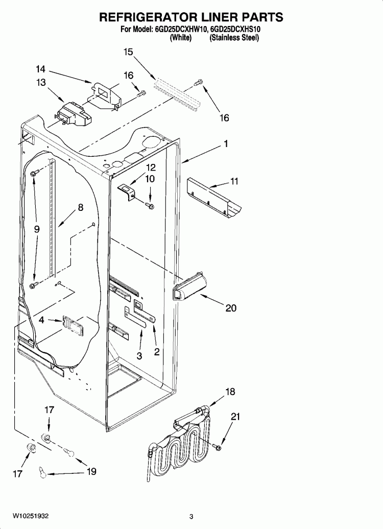 REFRIGERATOR LINER PARTS Diagram and Parts List for 6GD25DCXHS10  Whirlpool Refrigerator
