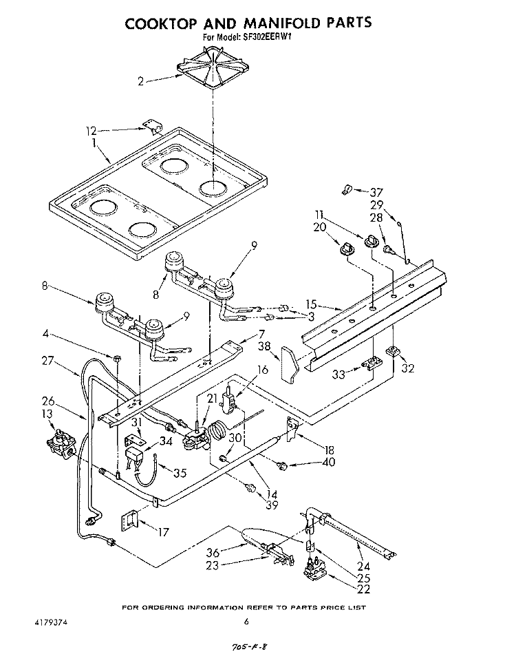 COOKTOP AND MANIFOLD , LITERATURE A Diagram and Parts List for SF302EERW1  Whirlpool Range