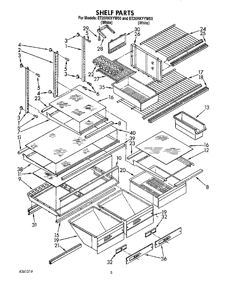 SHELF, LIT/OPTIONAL Diagram and Parts List for ET20RKYYW00  Whirlpool Refrigerator