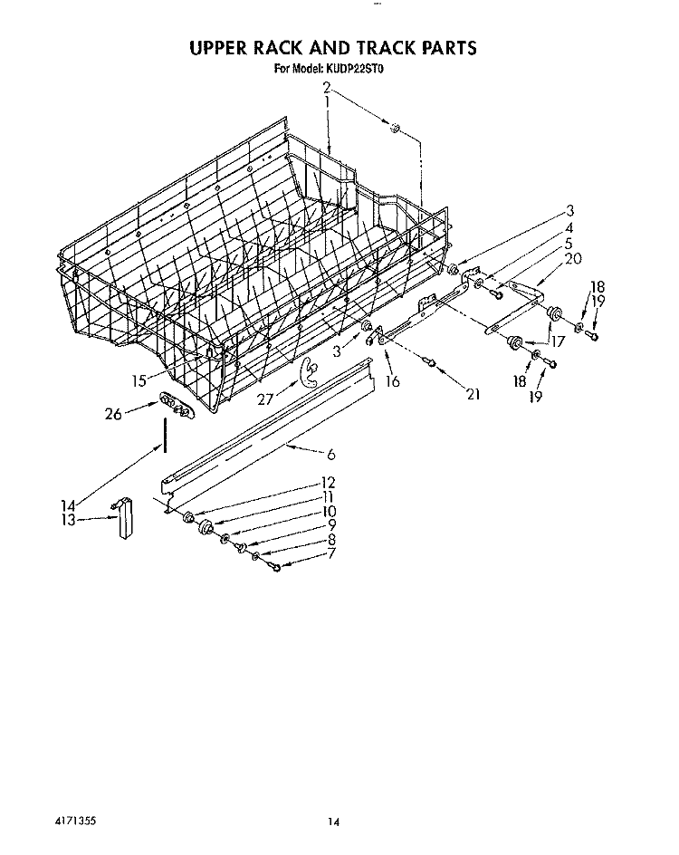 UPPER RACK AND TRACK Diagram and Parts List for KUDP22ST0  KitchenAid Dishwasher