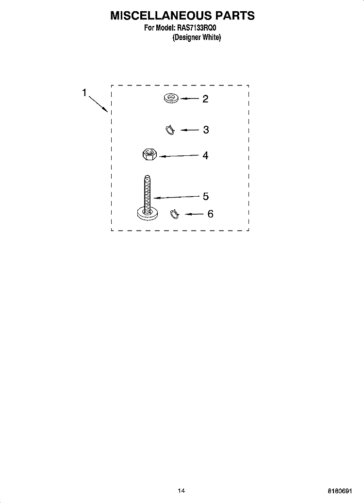 MISCELLANEOUS  PARTS, OPTIONAL PARTS Diagram and Parts List for RAS7133RQ0  Roper Washer