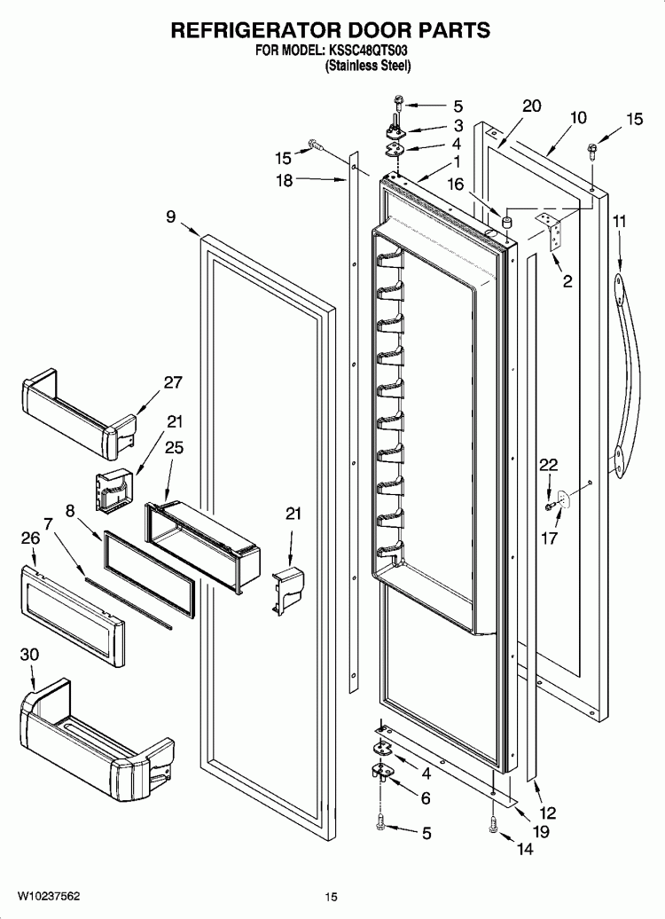 REFRIGERATOR DOOR PARTS Diagram and Parts List for KSSC48QTS03  KitchenAid Refrigerator