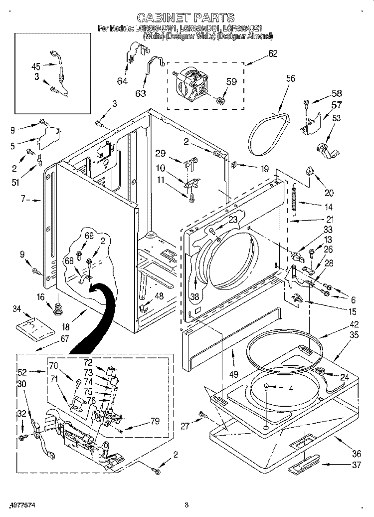 CABINET Diagram and Parts List for LGR6634DZ1  Whirlpool Dryer