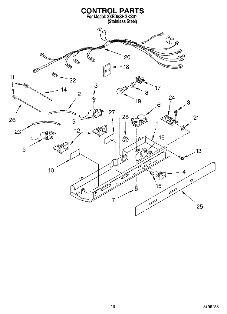 CONTROL Diagram and Parts List for 3XED5SHGKS01  Whirlpool Refrigerator