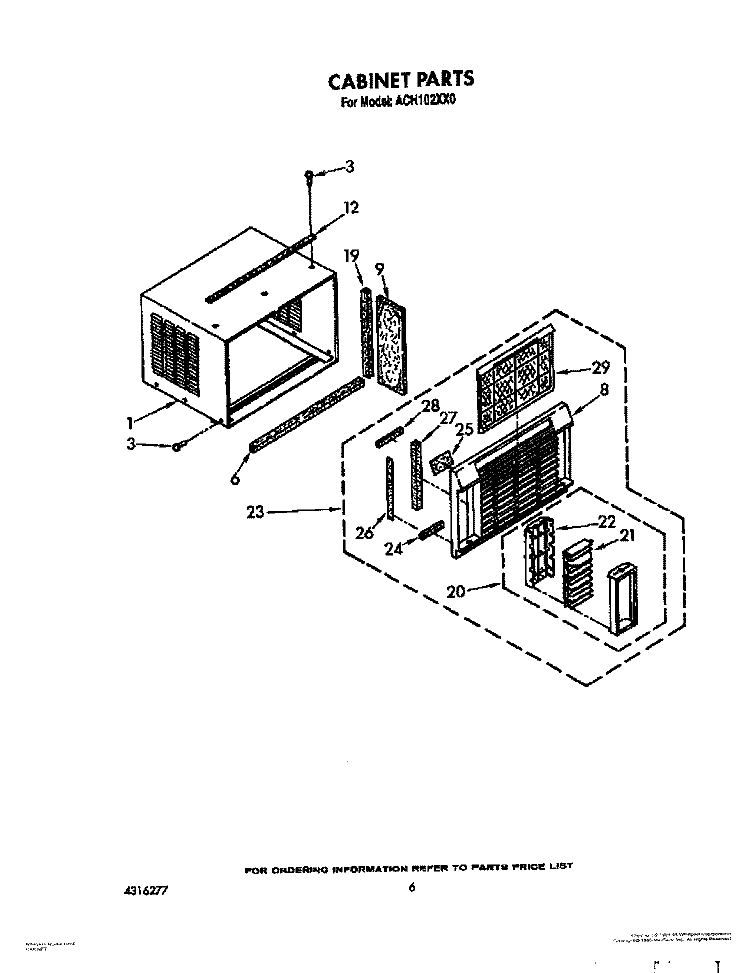 CABINET Diagram and Parts List for ACH102XX0  Whirlpool Air Conditioner