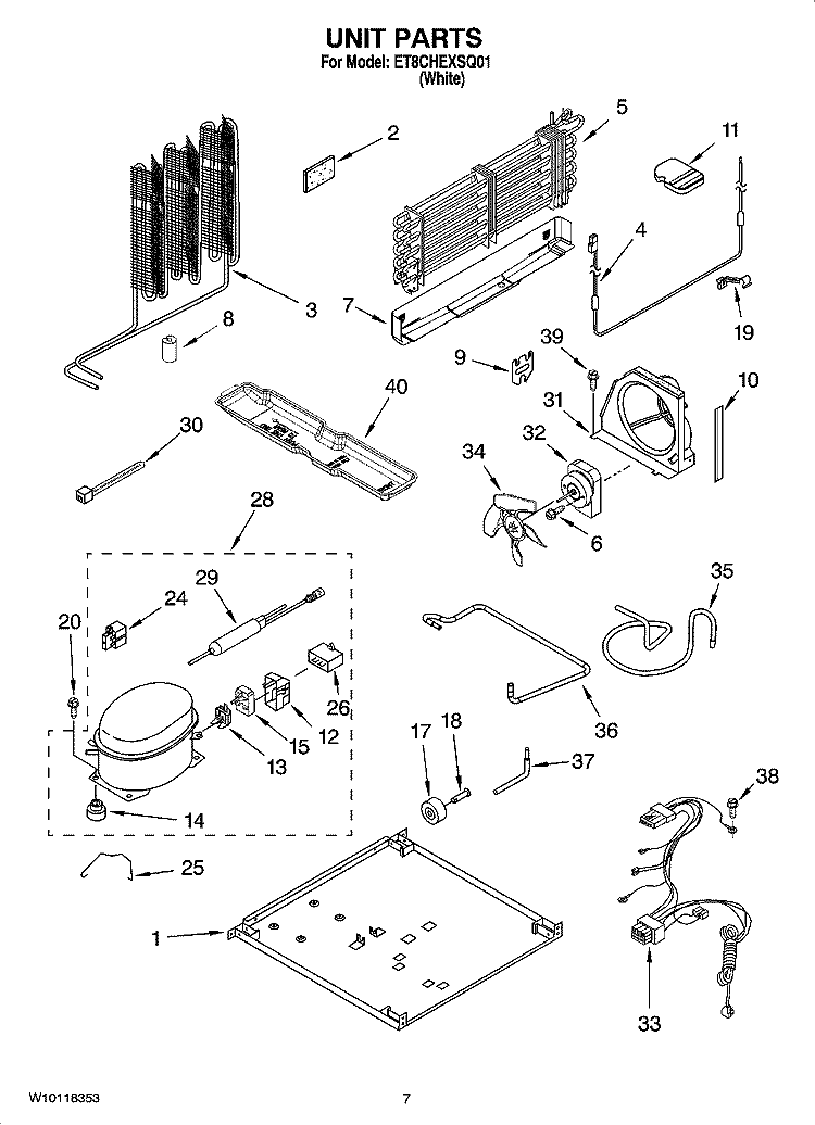 UNIT PARTS Diagram and Parts List for ET8CHEXSQ01  Whirlpool Refrigerator