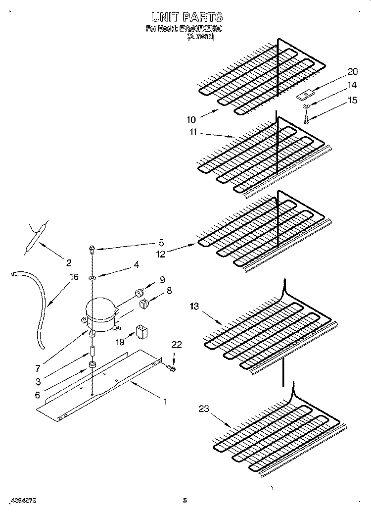 UNIT Diagram and Parts List for EV200FXEN00  Whirlpool Freezer