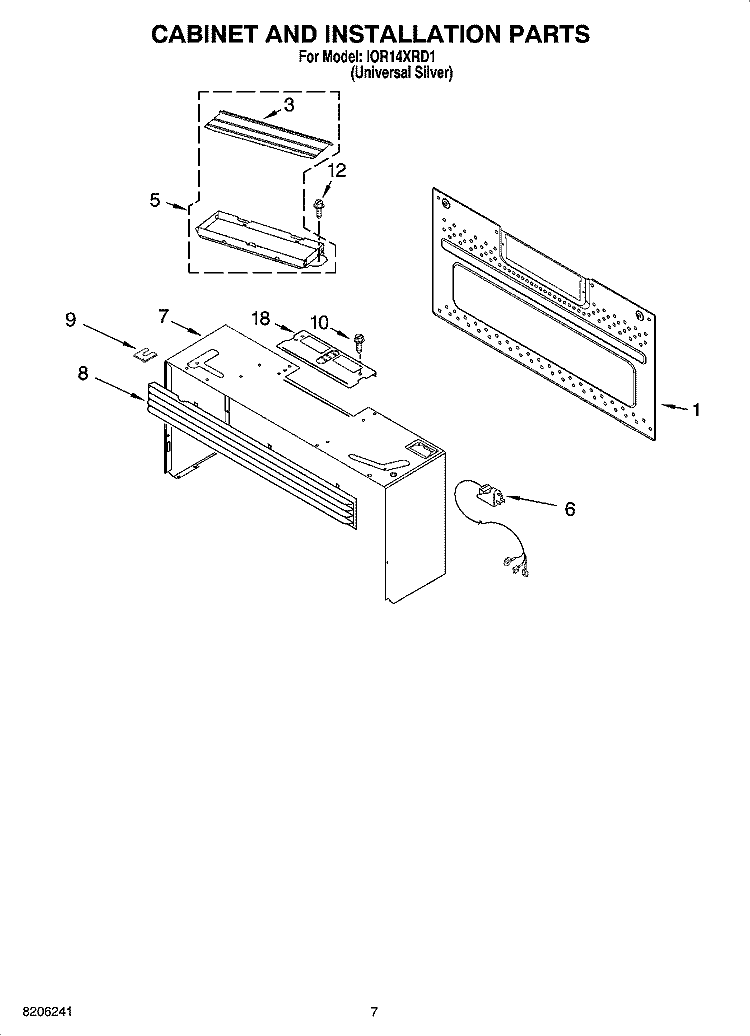 CABINET AND INSTALLATION PARTS Diagram and Parts List for IOR14XRD1  Inglis Microwave