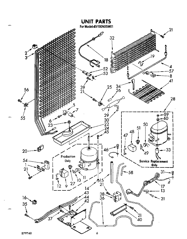 UNIT Diagram and Parts List for EV190NXSW01  Whirlpool Freezer