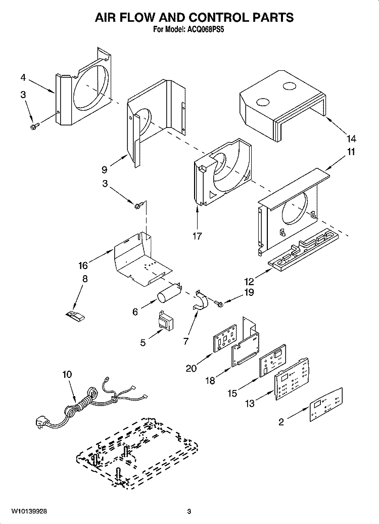 AIR FLOW AND CONTROL PARTS Diagram and Parts List for ACQ068PS5  Whirlpool Air Conditioner