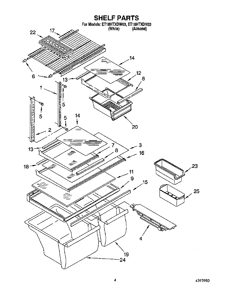 SHELF Diagram and Parts List for ET18HTXDN03  Whirlpool Refrigerator