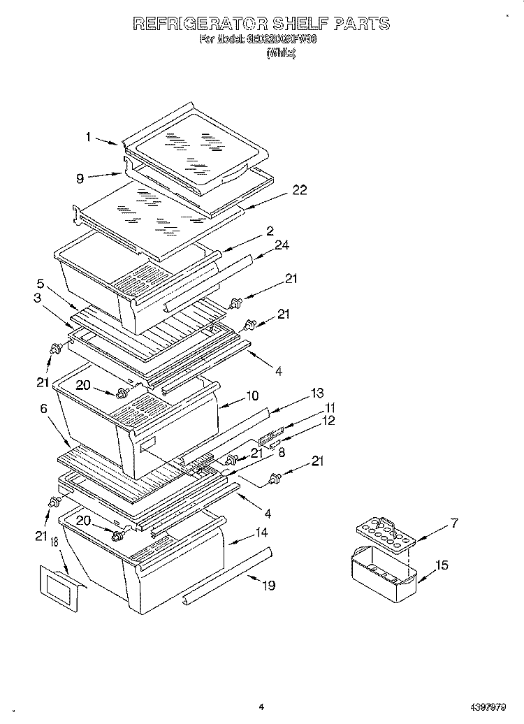 REFRIGERATOR SHELF Diagram and Parts List for 6ED22DQXFW00  Whirlpool Refrigerator